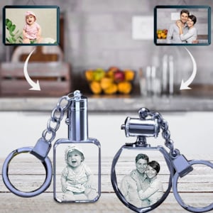 Personalized Gift, Custom Engraved Keychain, Mothers Day, Gift For Mom, Photo Crystal Keychain Rectangular