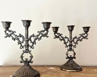 Vintage Italian Filigree Triple Candlestick Holders