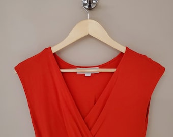 Red LOFT cotton Dress / Faux Wrap dress / Women Dress / XXSP size / Summer Dress
