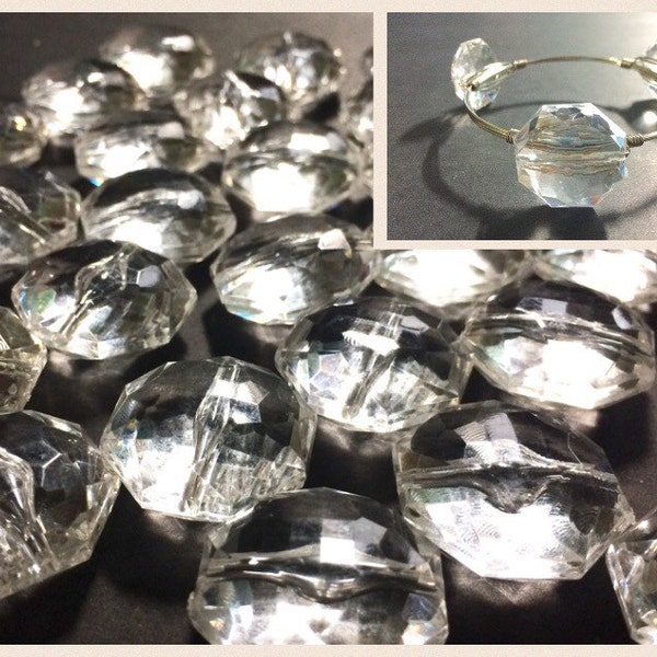 Clear Large Translucent Beads - Faceted Octogon Bead - 26mm - Bangle Necklace Earring Jewelry Making Beads