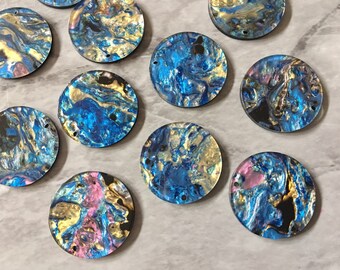 jewelry acrylic DIY one hole at top circle cutout acrylic Earring Necklace pendant bead Gold /& Blue Turquoise BEACH mosaic Resin Beads