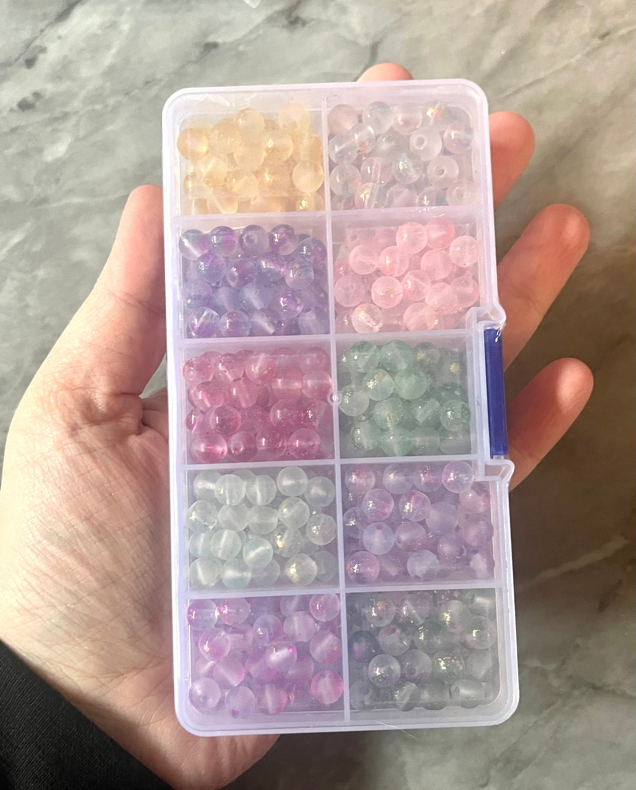 Bead Kit, 10 color crackle bead set, 6mm crackle beads, bead organizer,  bead box, bangle beads, jewelry making, rainbow beads
