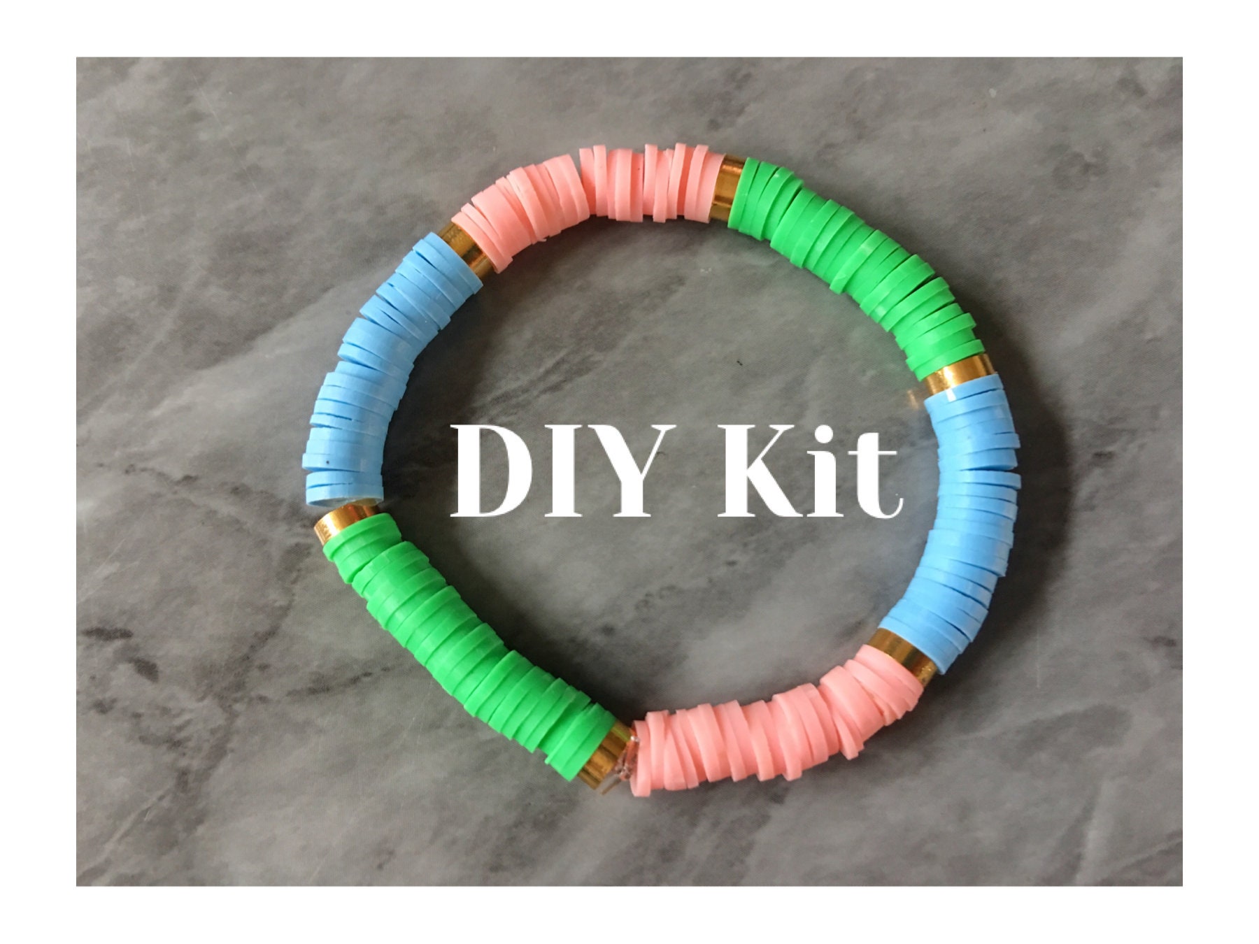 DIY Kit Beads Heishi Bracelet Kit, Rubber Disc Beads, Strand