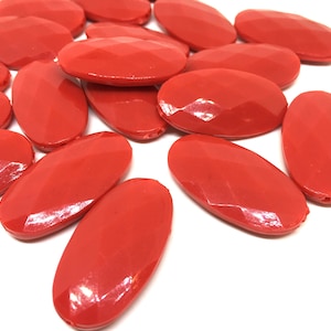 Red Faceted Large Acrylic Beads, oval 36mm beads, craft supplies, bangle bracelets or necklaces, wire bangle, red jewelry red bracelet