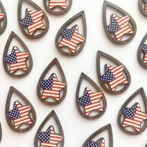 Red White & Blue Pendants, 50mm Beads, wood teardrop earring blanks, 4th of july beads, america USA statement jewelry flag