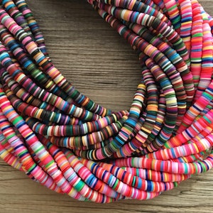 Rainbow 6mm WHOLESALE rubber disc beads, 16” strand heishi beads, colorful round polymer beads, colorful pride clearance beads, donut beads