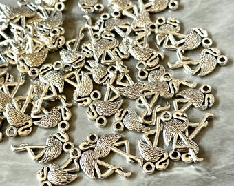 Wholesale 100 Silver Flamingo One Hole Pendants charms, gray charms flamingo bracelets jewelry, pendant charms sale 23mm sale clearance