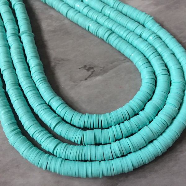Mint Green 6mm WHOLESALE rubber disc beads, 16” strand heishi beads, colorful round polymer beads, colorful pride clearance beads