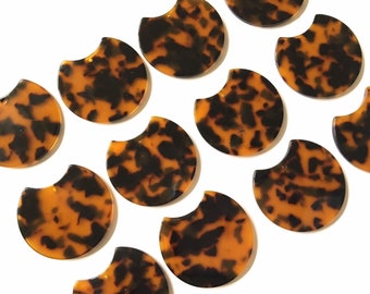 Brown Tortoise Shell Beads, circle cutout acrylic 36mm Earring or Necklace pendant bead, one hole at top, colorful tortoise