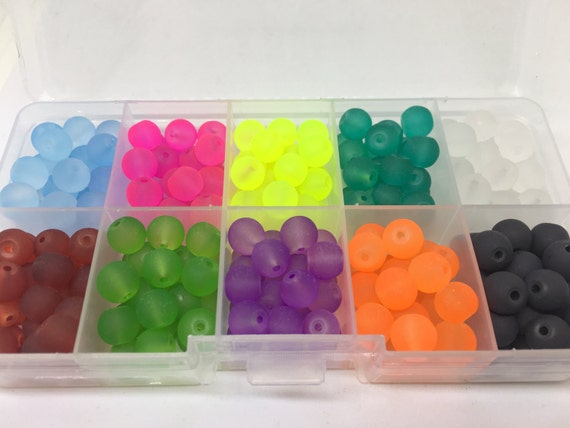 Bead Kit, 10 color jelly bead set, 8mm neon beads, bead organizer