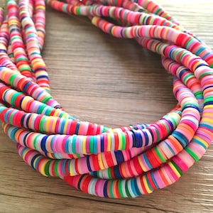 Rainbow 6mm WHOLESALE rubber disc beads, 15” strand heishi beads, colorful round polymer beads, colorful pride clearance beads, donut beads