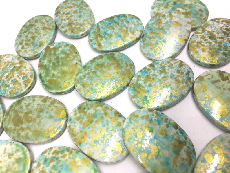 35mm Gold Foil Egg Shaped Beads Blue Beads Gold Beads Oval Etsy