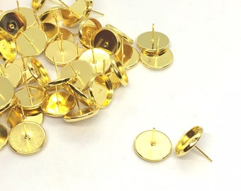 12mm Druzy Cabochon Settings, Gold jewelry making kit, earring set, diy jewelry, druzy studs, 12mm Druzy, stud earrings backings plates