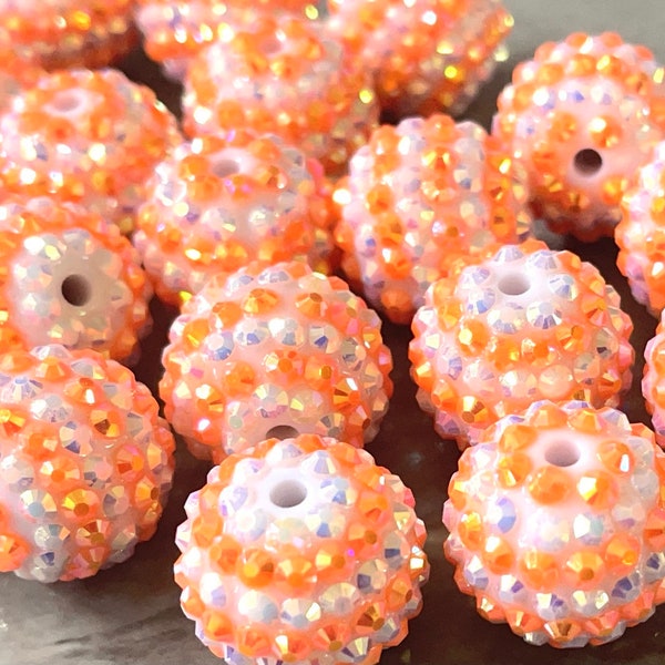 Neon Orange rhinestone gem chunky beads, 20mm colorful round bubblegum jewelry making beads, girls necklace bracelet earrings