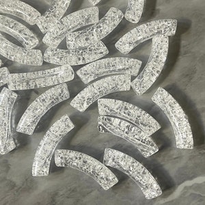 Acrylic curved tube beads, CLEAR crackle tube bracelet beads, resin tube beads accent statement bracelet, stretch bracelet beads