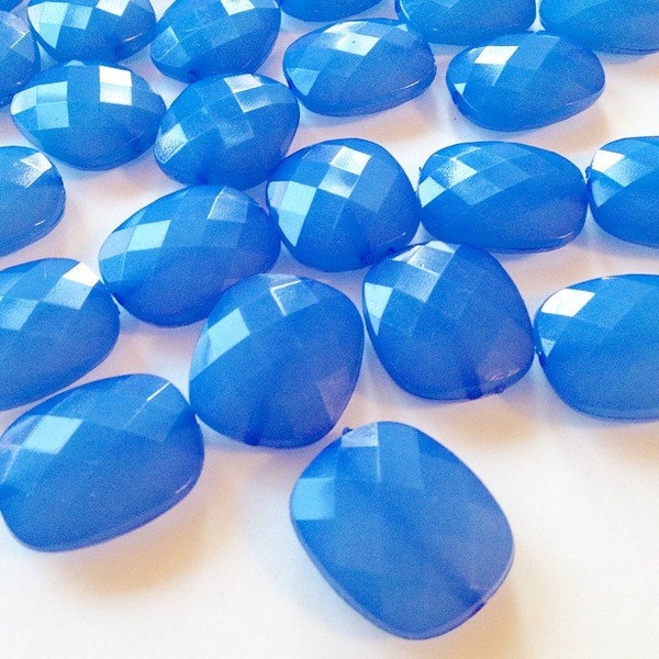 French Blue Large Translucent Beads - Faceted clear Nugget cushion cut Bead - FLAT RATE SHIPPING 30mm x 25mm x 9mm