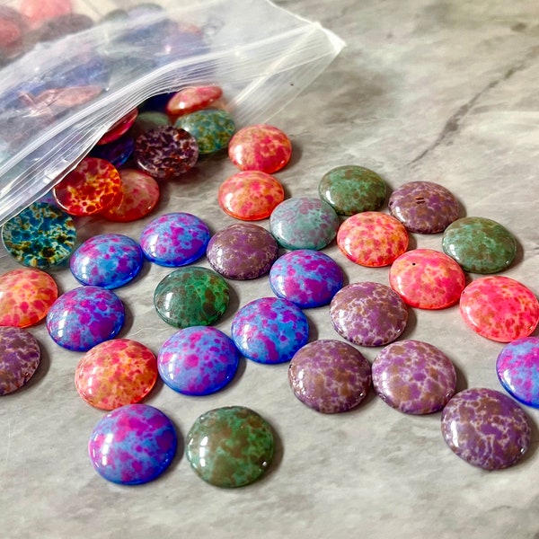 WHOLESALE 16mm Glass Cabochons - Set of 80 Galaxy Flat Back charms gems, paint splatter