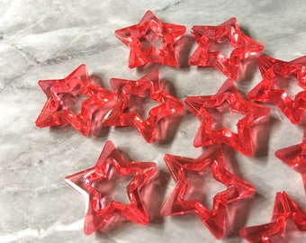 Red Star Clear Beads Translucent, 28mm Beads, big acrylic beads, bracelet necklace earrings, jewelry making, acrylic bangle beads, resin