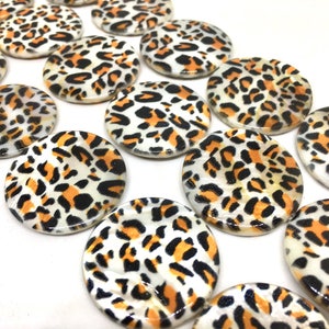 Animal Print 30mm chunky craft supplies, round beads, shell beads, cheetah print jewelry, brown beads, white beads, circular  beads