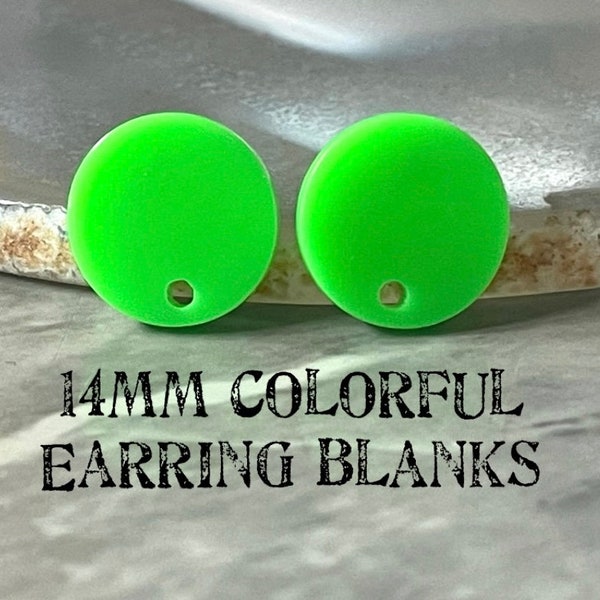 14mm NEON GREEN post earring round blanks, green round earring, green stud earring, drop dangle earring making colorful jewelry blanks