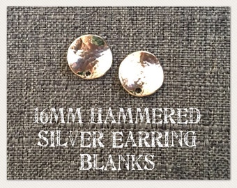 16mm Hammered Silver post earring circle blanks, silver round earring, silver stud earring, silver jewelry, silver dangle earring making