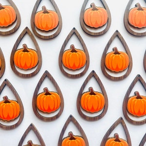 Halloween Pumpkin Pendants, 50mm Beads wood teardrop earring blanks, October beads, pumpkins statement orange black spooky