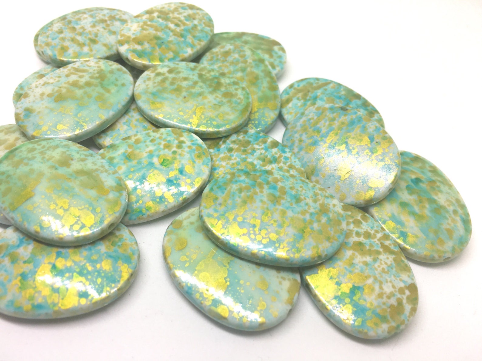 35mm Gold Foil Egg Shaped Beads Blue Beads Gold Beads Oval Etsy