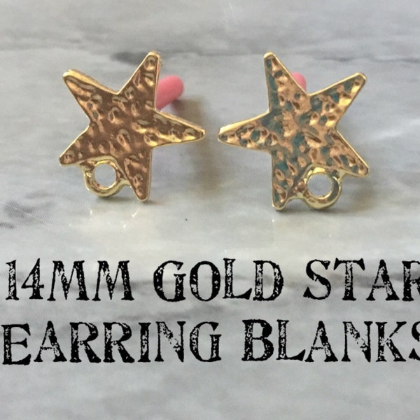 Gold hammered STAR 14mm post earring blanks, gold earring, gold stud earring, gold jewelry, gold dangle earring making diamond metallic