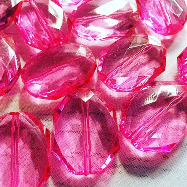 31x24mm PINK magenta Faceted Slab Nugget Beads, Beads for Bangle Making or Jewelry Making, transparent beads, chunky beads, statement beads