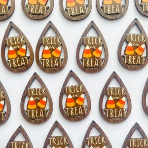 Halloween Trick or Treat Pendants, 50mm Beads wood teardrop earring blanks, October beads, candy corn pumpkins statement orange black spooky