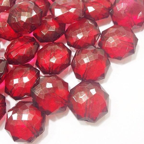 Marsala Translucent Beads - 21mm Faceted octagon round Bead - FLAT RATE SHIPPING - Jewelry Making - Wire Bangles {Sangria Maroon Garnet}