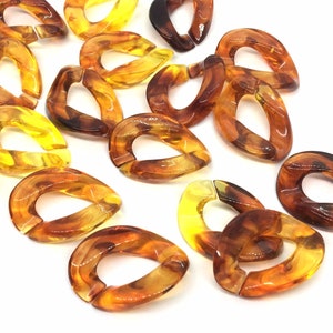 Tortoise Shell LINKING chain jewelry, chunky necklace or bracelet, lucite resin chain links, acetate jewelry making, plastic connector beads