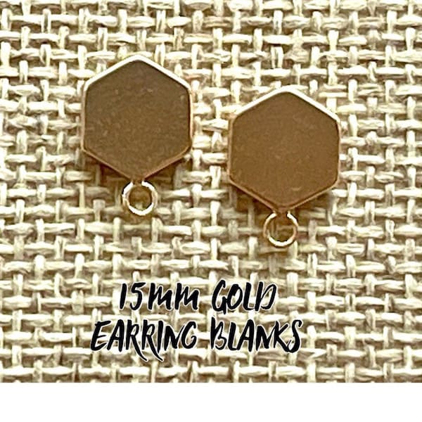 15 mm gladde zeshoek gouden postoorbel cirkel vormstukken, gouden ronde oorbel, gouden oorknopjes rond, gouden sieraden, gouden hangoorbellen maken