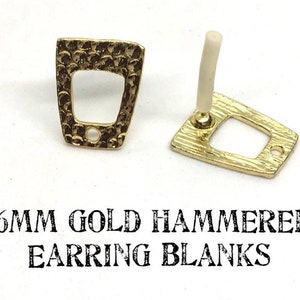 16mm Hammered Gold post earring square blanks, gold earring, gold stud earring, gold jewelry, gold dangle earring making trapezoid