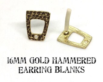 16mm Hammered Gold post earring square blanks, gold earring, gold stud earring, gold jewelry, gold dangle earring making trapezoid