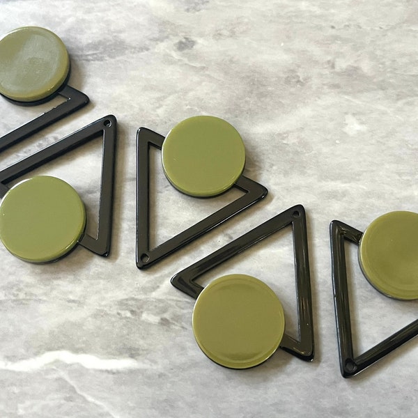 Mod-stijl olijfgroene en zwarte kralen, cirkelvormige uitsparing acryl 43 mm oorbel- of kettinghangerkraal, één gat bovenaan, kleurrijk statement