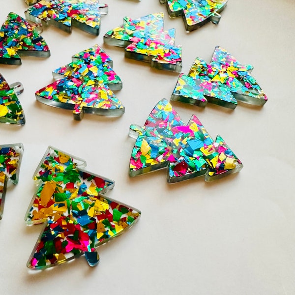 Rainbow Confetti Christmas Tree Acrylic Blanks Cutout, earring jewelry making, drop blanks, 36mm sprinkles pink green drop dangle earrings