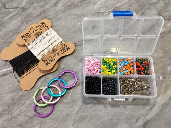 LAST CHANCE keychain making kit, seed bead kit, bead organizing box, bead  string animal keychain, colorful see bead clearance