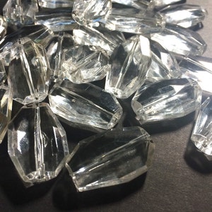 Large Translucent Beads - Faceted Irregular Shaped Clear Nugget Bead - FLAT RATE SHIPPING 32mm