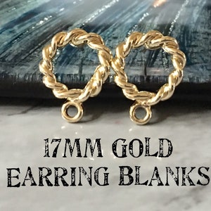 Twisted Gold 17mm post earring circle blanks, gold drop earring, gold stud earring, gold jewelry, gold dangle DIY earring making