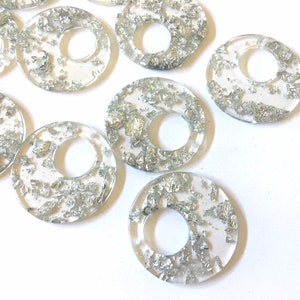 Silver Foil Paper set in Clear Resin Acrylic Blanks Cutout, earring bead jewelry making, 35mm round jewelry, silver pendant circle