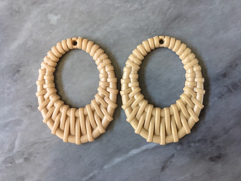 teardrop cutout acrylic 50mm Earring Necklace pendant bead one hole at top DIY blanks rattan straw hay brown Tan Ratton Acrylic Beads