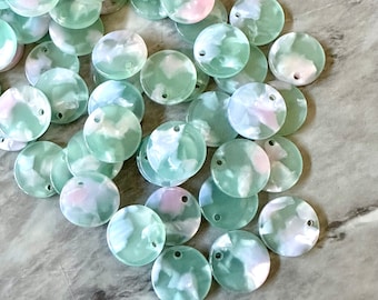 Mint Green Acrylic Blanks 15mm circles, dangle beads drop earrings, round blanks circular resin striped 1 hole confetti mosaic blush pink