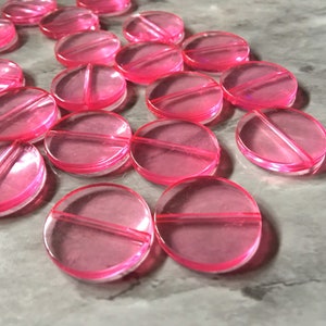 Pink Circle Beads, 25mm Translucent Beads for Jewelry Making, faceted resin beads, clear jewelry necklace, pink beads, dark pink jewelry