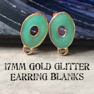 Green glitter resin 17mm oval post earring blanks, gold earring, gold stud earring, gold jewelry, gold dangle earring making metallic