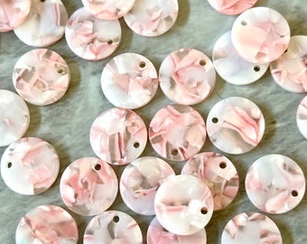 White & Pink Acrylic Blanks 15mm circles, dangle beads drop earrings, round blanks circular resin striped 1 hole confetti mosaic blush pink