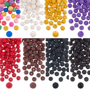WHOLESALE 488 Pieces rainbow Natural Lava Stones Natural Lava European Beads, Round Beads Lava Stone Rock Loose Bead sale oil beads