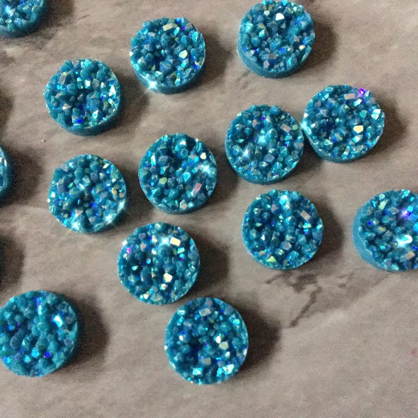 Teal Blue chunky sparkle 12mm Druzy Cabochons, jewelry making kit earring set, diy jewelry, druzy studs, 12mm Druzy stud earrings turquoise