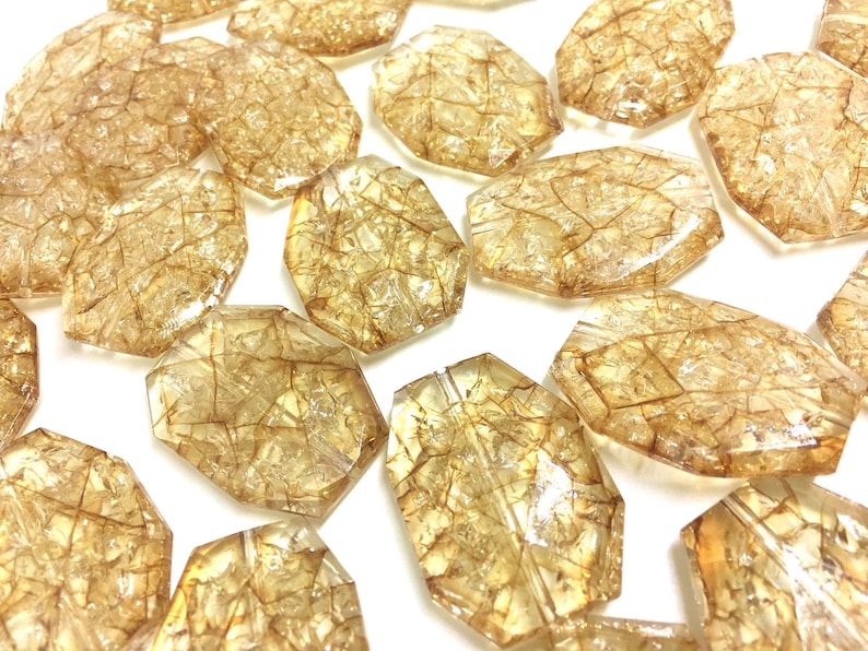 chunky craft supplies for wire bangle or jewelry making tan brown Champagne Dinosaur Egg Clear Faceted 35mm acrylic beads