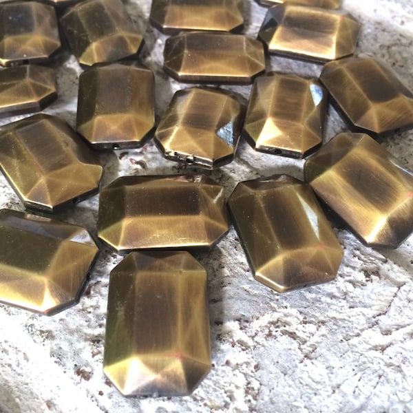 Gold Faceted Rectangle Beads, large chunky beads, gold beads for gold bracelet, gold jewerly, wire bangle beads, gem stone beads, big beads